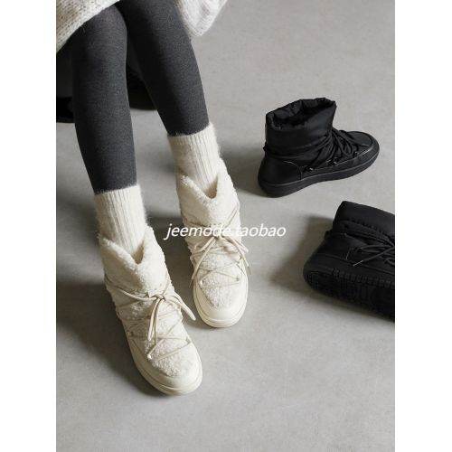 小池在首爾韓國東大門新款綁帶雪地靴毛毛絨拼接系帶保暖中筒棉靴 小池在首爾韓國東大門新款綁帶雪地靴毛毛絨拼接系帶保暖中筒棉靴