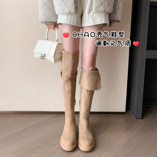 美拉德羊羔毛過膝長筒靴女2025新款秋冬平底靴子加厚絨保暖雪地靴