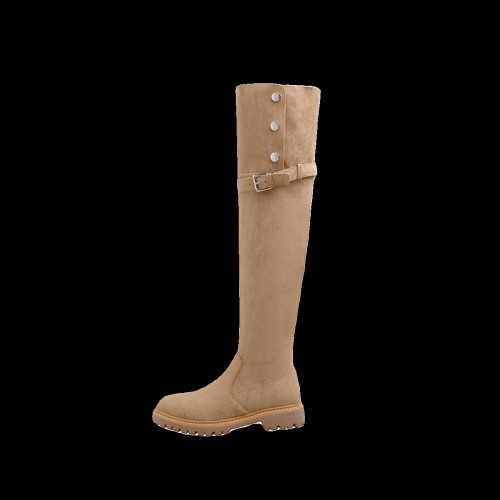 美拉德羊羔毛過膝長筒靴女2025新款秋冬平底靴子加厚絨保暖雪地靴