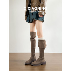 過膝長靴女2026新款秋冬季復古顯瘦美拉德棕色靴子粗跟高筒長筒靴