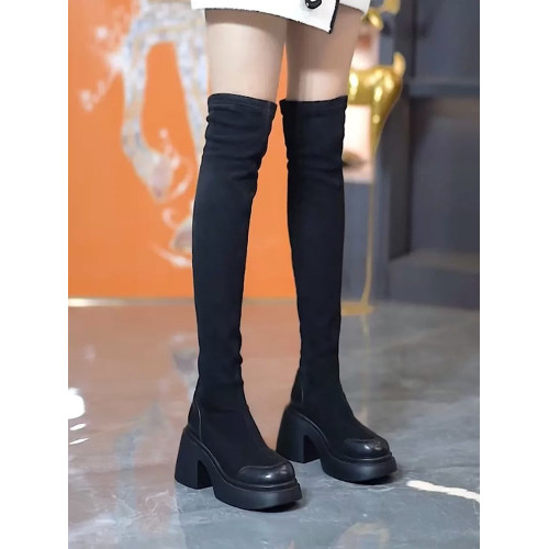 高跟小個子顯高彈力靴女2026年秋冬新款長筒粗跟過膝靴瘦瘦靴長靴