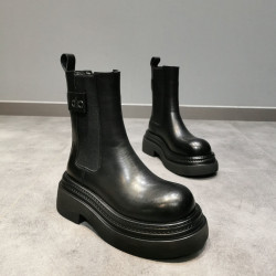 真皮增高厚底菸筒靴女2025冬季百搭休閒中筒女靴英倫風加絨馬丁靴