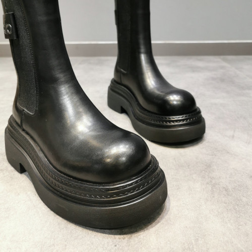 真皮增高厚底菸筒靴女2025冬季百搭休閒中筒女靴英倫風加絨馬丁靴