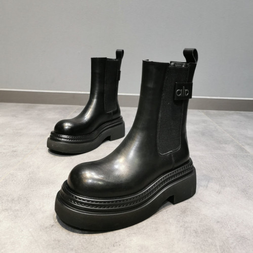 真皮增高厚底菸筒靴女2025冬季百搭休閒中筒女靴英倫風加絨馬丁靴