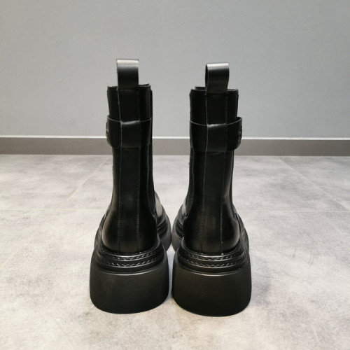 真皮增高厚底菸筒靴女2025冬季百搭休閒中筒女靴英倫風加絨馬丁靴