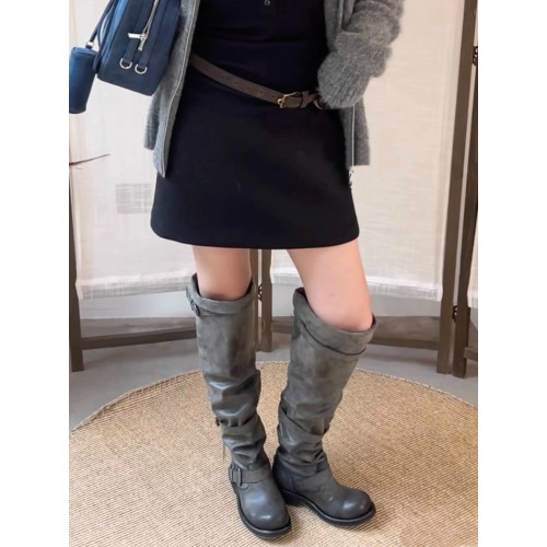 小衆設計大筒圍過膝長靴女2026春夏新款褶皺堆堆靴圓頭高筒騎士靴