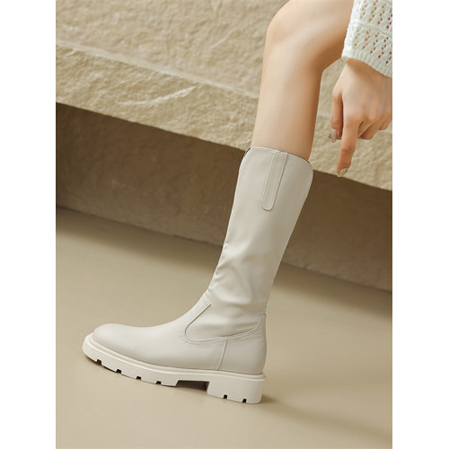 ladyblack厚底中跟顯瘦側拉鍊圓頭中筒騎士靴女秋冬大碼長靴41-43