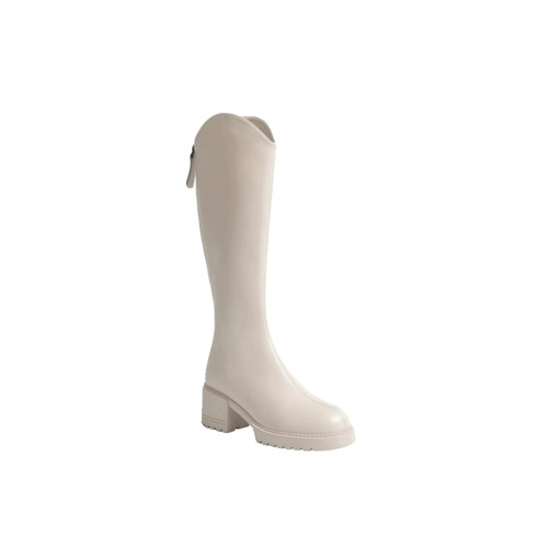 真皮白色小腿粗長靴大碼靴子胖mm超大筒圍長筒靴女粗腿v口騎士靴