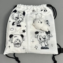 薄巧星波點抽繩痛包雙肩娃包女大容量穀物養上課通勤帆後後背包包