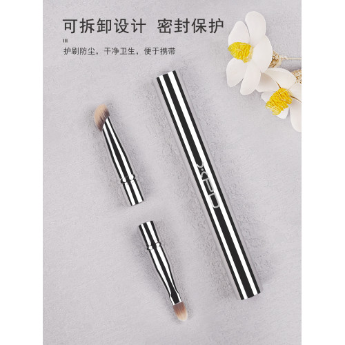 小胖丁可攜式雙頭脣刷遮瑕刷指腹刷扁斜頭淚溝帶帽迷你口紅化妝刷