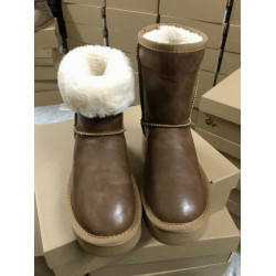 加絨加厚底增高可愛防水皮面中筒雪地靴女新款冬季棉鞋短靴子