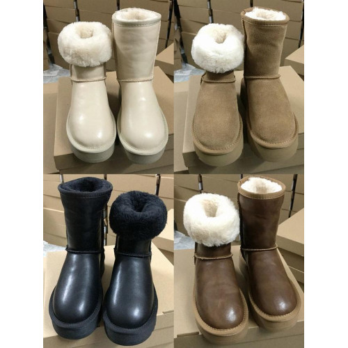 加絨加厚底增高可愛防水皮面中筒雪地靴女新款冬季棉鞋短靴子