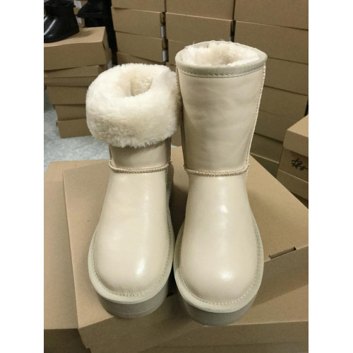 加絨加厚底增高可愛防水皮面中筒雪地靴女新款冬季棉鞋短靴子