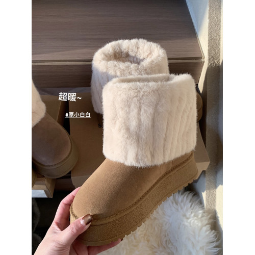 原小白白增高厚底加絨水貂毛厚底毛毛短靴女保暖雪地靴冬季