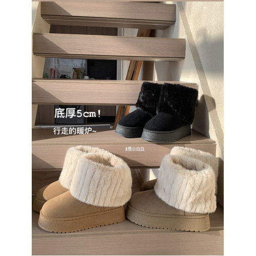 原小白白增高厚底加絨水貂毛厚底毛毛短靴女保暖雪地靴冬季