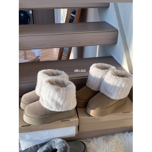 原小白白增高厚底加絨水貂毛厚底毛毛短靴女保暖雪地靴冬季