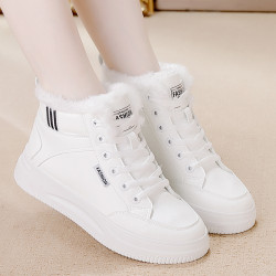 真皮高幫加絨小白鞋女2026冬季新款百搭防滑松糕厚底加絨保暖皮面