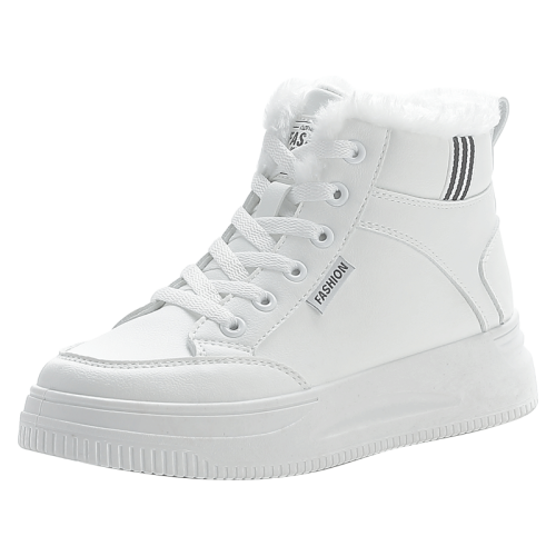 真皮高幫加絨小白鞋女2026冬季新款百搭防滑松糕厚底加絨保暖皮面