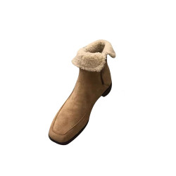 今年流行的短靴2023新款低跟加絨側拉鍊雪地靴甜酷風磨砂皮毛毛靴