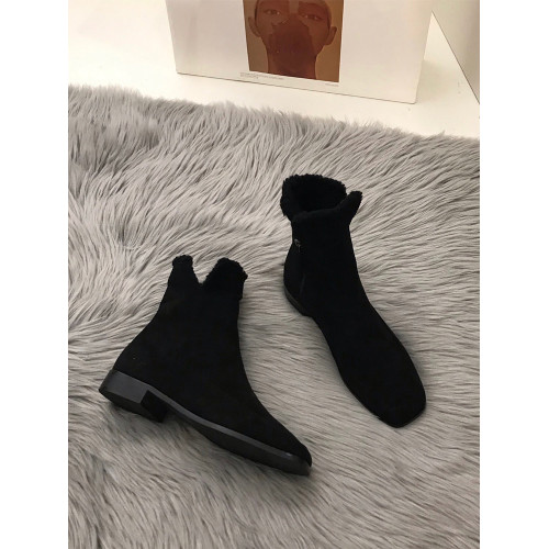 今年流行的短靴2023新款低跟加絨側拉鍊雪地靴甜酷風磨砂皮毛毛靴