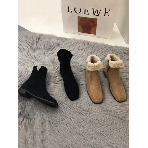 今年流行的短靴2023新款低跟加絨側拉鍊雪地靴甜酷風磨砂皮毛毛靴