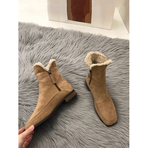 今年流行的短靴2023新款低跟加絨側拉鍊雪地靴甜酷風磨砂皮毛毛靴