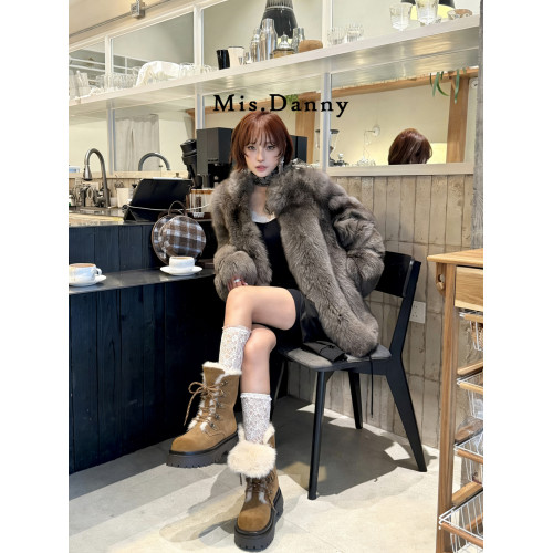 Misdanny真皮增高厚底雪地靴女2025新款大頭馬丁短靴加絨保暖棉鞋