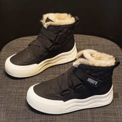 加絨棉鞋女冬2025新款真皮高幫小白鞋厚底休閒運動加厚保暖雪地靴