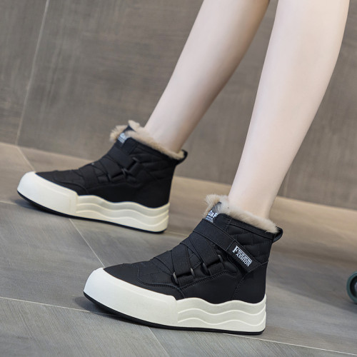 加絨棉鞋女冬2025新款真皮高幫小白鞋厚底休閒運動加厚保暖雪地靴