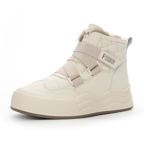 加絨棉鞋女冬2025新款真皮高幫小白鞋厚底休閒運動加厚保暖雪地靴