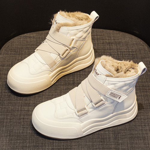 加絨棉鞋女冬2025新款真皮高幫小白鞋厚底休閒運動加厚保暖雪地靴