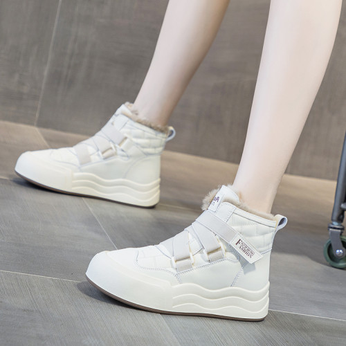 加絨棉鞋女冬2025新款真皮高幫小白鞋厚底休閒運動加厚保暖雪地靴