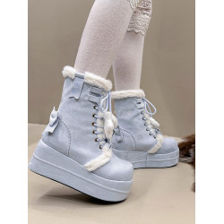 原創lolita鞋子女新款爆款厚底中筒靴冬季加絨棉鞋松糕可愛雪地靴