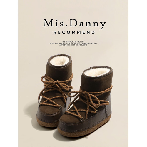 Misdanny時尚保暖月亮雪地靴女冬2025軟底麵包短靴加絨加厚大棉鞋