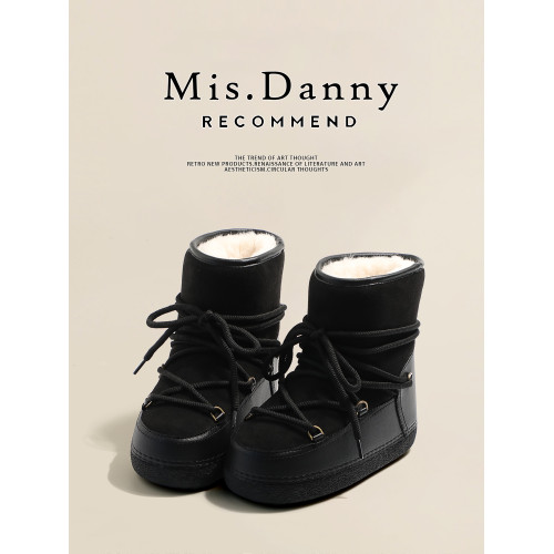 Misdanny時尚保暖月亮雪地靴女冬2025軟底麵包短靴加絨加厚大棉鞋