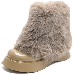 毛毛鞋女短靴加絨白色雪地靴2025春季新款厚底馬丁靴網紅洋氣靴子