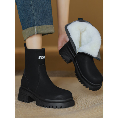 棉鞋女款冬季新款2025年加絨馬丁靴厚底雪地靴真羊皮毛一體短靴子