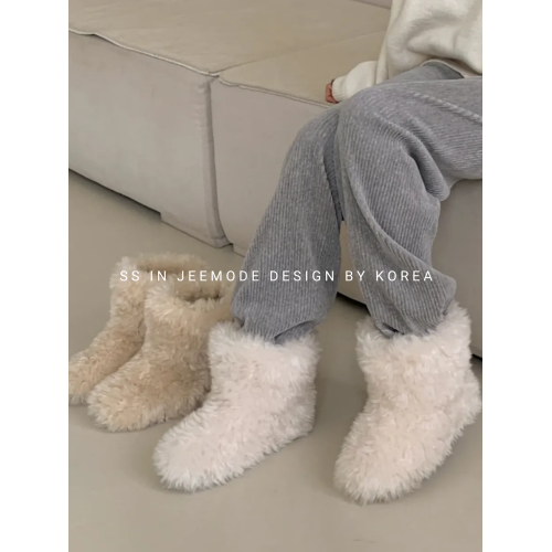 小池在首爾冬季新款韓版加厚保暖毛毛雪地靴可愛毛絨平底舒適棉靴