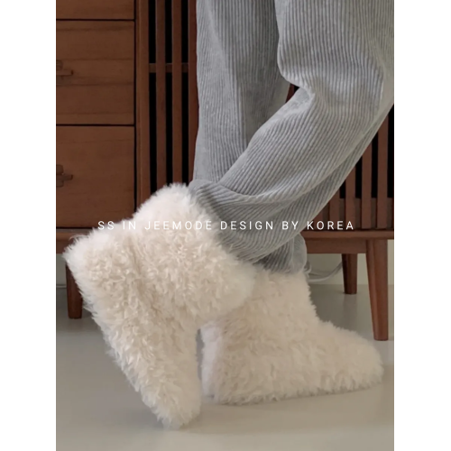 小池在首爾冬季新款韓版加厚保暖毛毛雪地靴可愛毛絨平底舒適棉靴