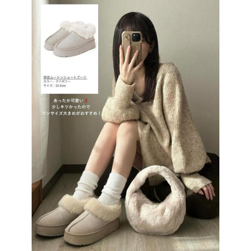 禦寒保暖 多次返單！日系grl甜美可愛繙邊毛毛厚底雪地靴防滑棉鞋