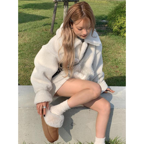 禦寒保暖 多次返單！日系grl甜美可愛繙邊毛毛厚底雪地靴防滑棉鞋