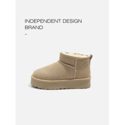 [與格] 奶油~2026桑坡真皮羊毛雪地靴女厚底加絨冬季短靴東北棉靴