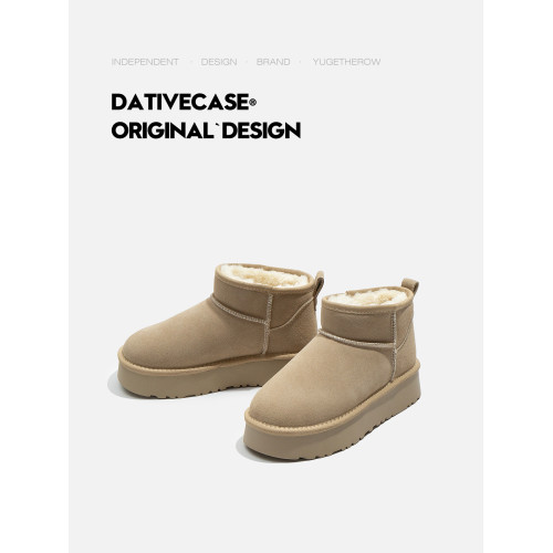 [與格] 奶油~2026桑坡真皮羊毛雪地靴女厚底加絨冬季短靴東北棉靴