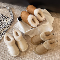 厚底毛毛雪地靴女冬2026新款一腳蹬短靴加絨加厚保暖東北麵包棉鞋