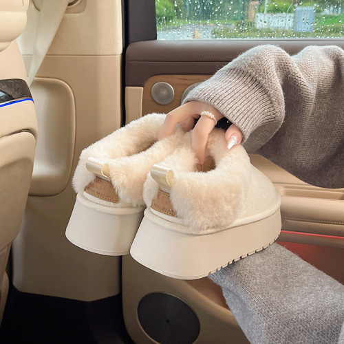 厚底毛毛雪地靴女冬2026新款一腳蹬短靴加絨加厚保暖東北麵包棉鞋