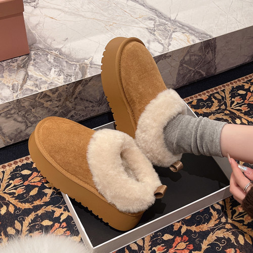 厚底毛毛雪地靴女冬2026新款一腳蹬短靴加絨加厚保暖東北麵包棉鞋