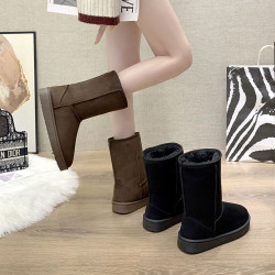加厚加絨中筒雪地靴女特厚長筒洋氣時尚百搭平底短靴套筒靴子棉鞋