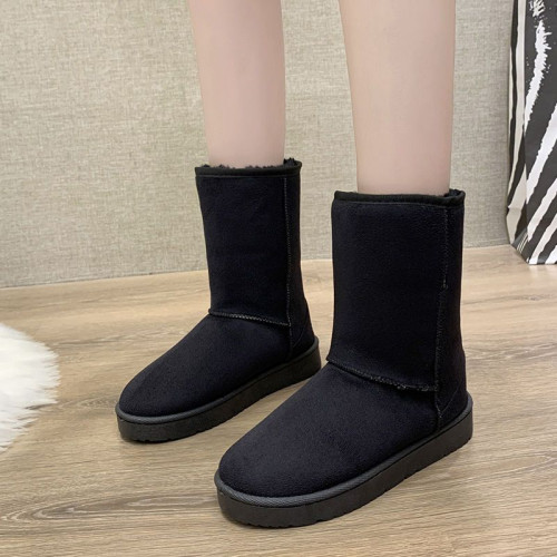 加厚加絨中筒雪地靴女特厚長筒洋氣時尚百搭平底短靴套筒靴子棉鞋