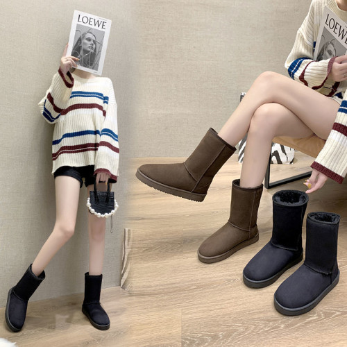 加厚加絨中筒雪地靴女特厚長筒洋氣時尚百搭平底短靴套筒靴子棉鞋