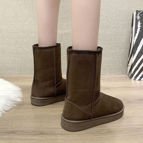 加厚加絨中筒雪地靴女特厚長筒洋氣時尚百搭平底短靴套筒靴子棉鞋